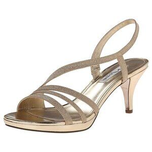 NEW NINA Women Neely Gold Glitter Open Toe Strappy Sling Back Sandal Dress Shoe